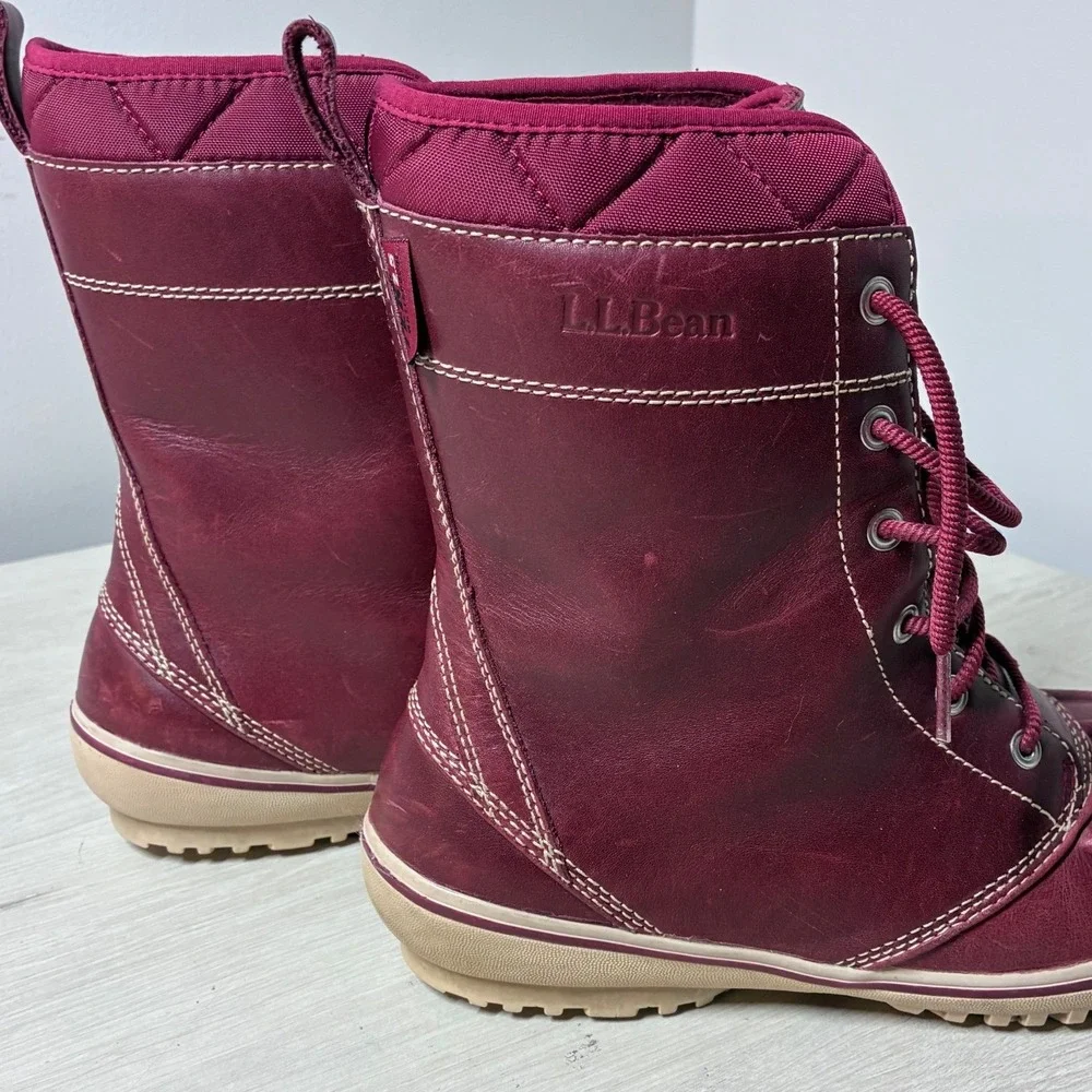 LL Bean Storm Chaser Boots Burgundy Leather Lace Up Duck Boots Womens 7.5